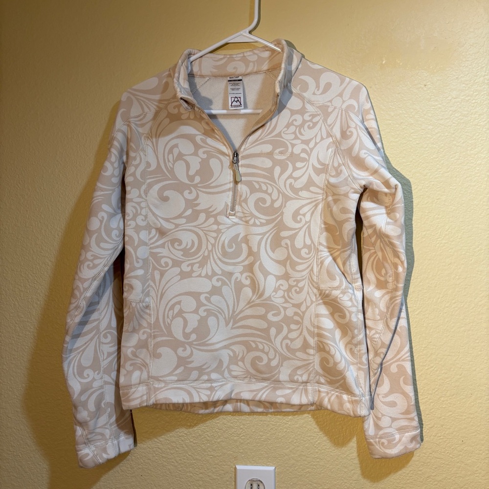 Avalanche Cream White Paisley Athletic Base Layer Pullover Quarter Zip Medium